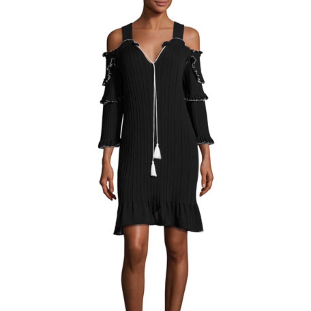 Derek Lam 10 Crosby Plisse Cold-Shoulder Dress